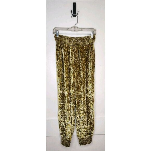 Anthropologie Gloria Velvet Joggers Size XS Chartreuse Gold Floral - Picture 1 of 5